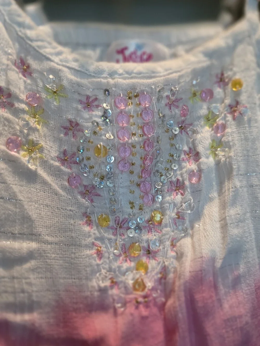Justice Girls Ombre White Yellow Pink Tank Top with Tie Back and Sequins